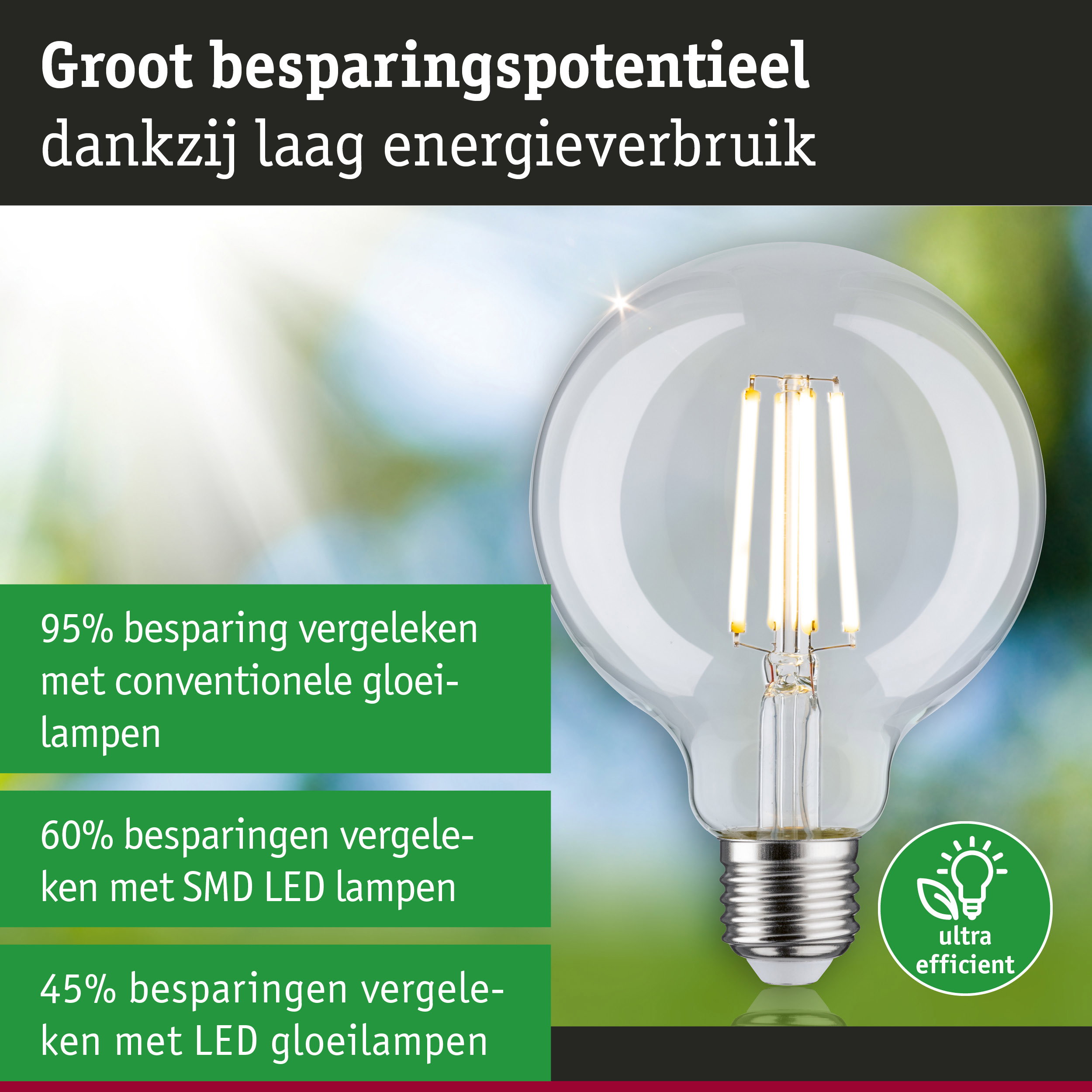 Energiezuinige LED-gloeilamp met helder glas en zilveren fitting voor duurzame verlichting