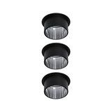 Three black metal recessed lights with silver reflector for modern LED lighting solutions
