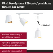 Witte metalen LED-spots en hanglampen met gouden binnenkant voor moderne verlichting