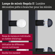 Applique miroir Regula II noire avec douille E14 et ampoule claire pour éclairage décoratif