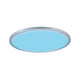 Plafonnier LED rond avec cadre en aluminium argenté et diffuseur bleu pour éclairage moderne