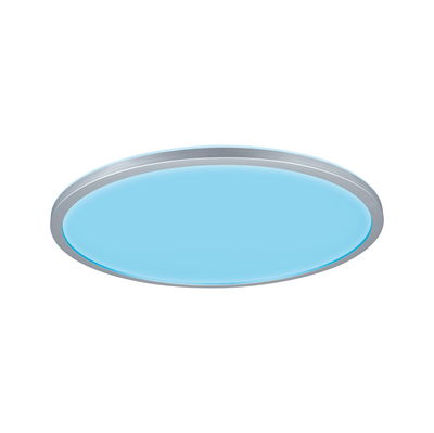 Plafonnier LED rond avec cadre en aluminium argenté et diffuseur bleu pour éclairage moderne