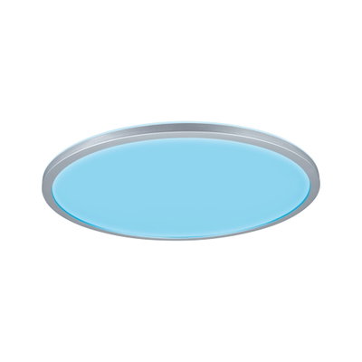 Round LED ceiling light with silver aluminum frame and blue diffuser for modern room lighting
