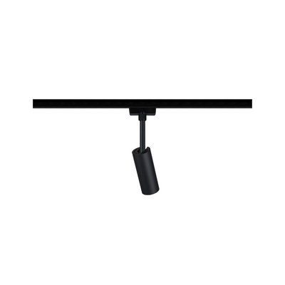 Black metal LED spotlight on track system for adjustable indoor lighting solutions