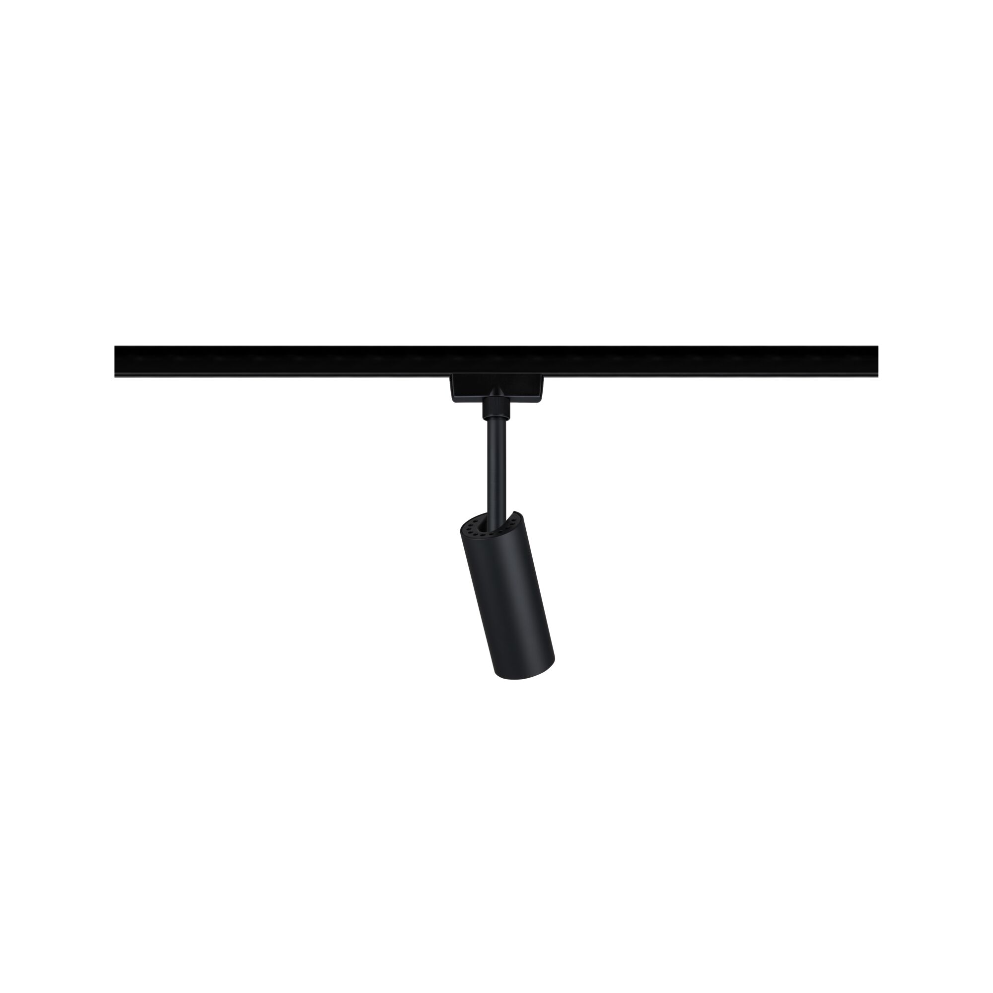 Black metal LED spotlight on track system for adjustable indoor lighting solutions