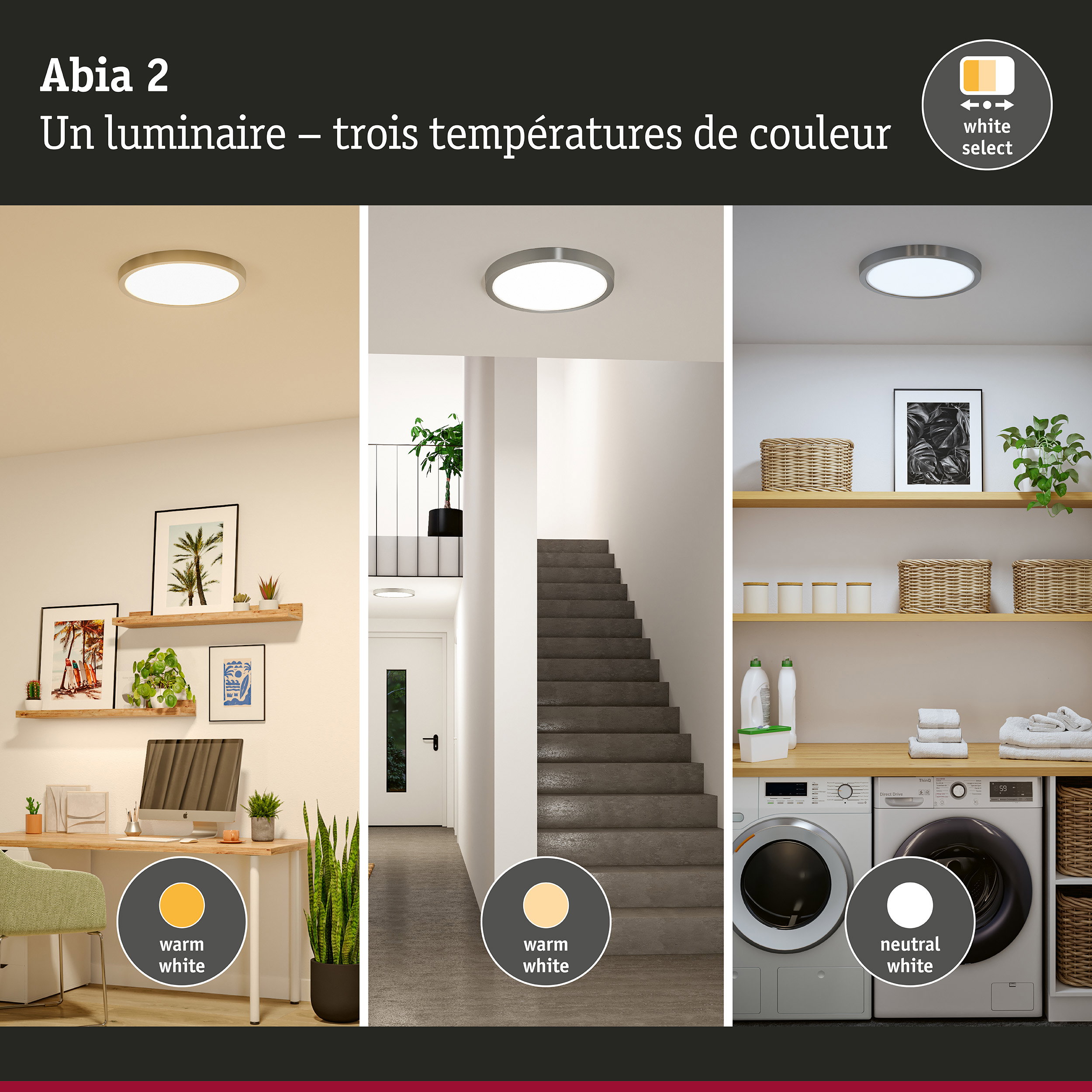 Panneau LED Abia 2 White Select Détecteur de mouvement crépusculaire (HF) rond 400mm 16W 1400lm White Select Chrome mat