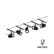 Schwarze LED-Schienenleuchte mit fünf verstellbaren Spots aus Metall für moderne Raumbeleuchtung