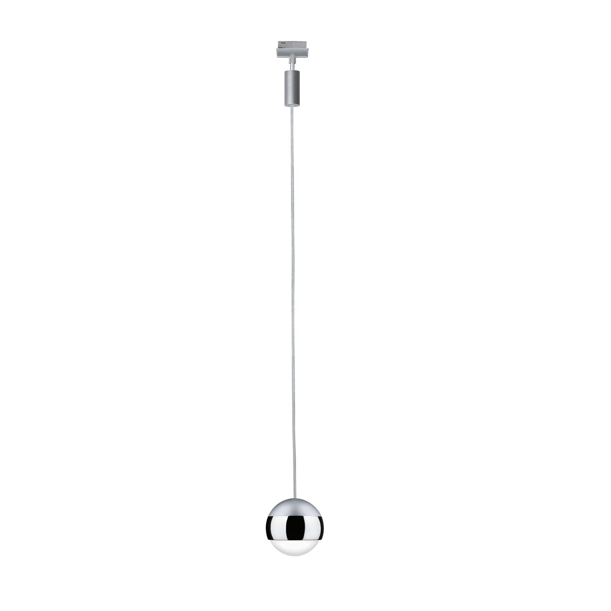 Modern pendant light ball in chrome and glass with adjustable cable for living spaces