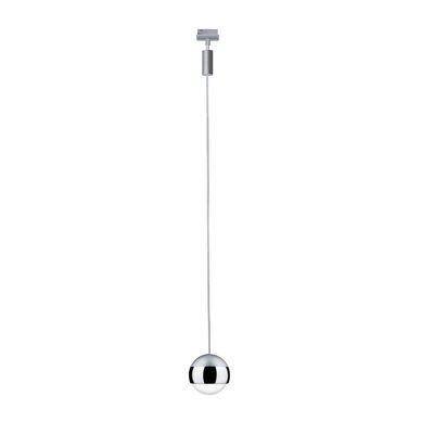 Modern pendant light ball in chrome and glass with adjustable cable for living spaces
