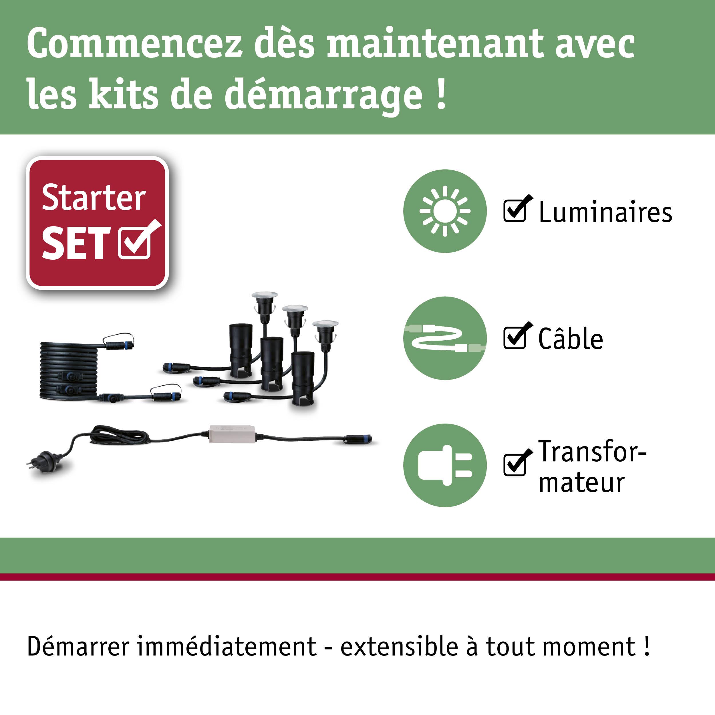Kit de démarrage avec lampes LED noires, câble et transformateur pour éclairage extensible