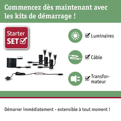 Kit de démarrage avec lampes LED noires, câble et transformateur pour éclairage extensible
