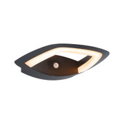 Schwarze LED-Wandleuchte mit warmweißem Licht und integriertem Bewegungsmelder für Außenbereiche
