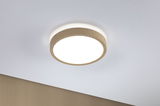 Runde Deckenleuchte mit beige Stoffrand und hellem LED-Licht für modernes Wohnambiente