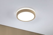 Runde Deckenleuchte mit beige Stoffrand und hellem LED-Licht für modernes Wohnambiente