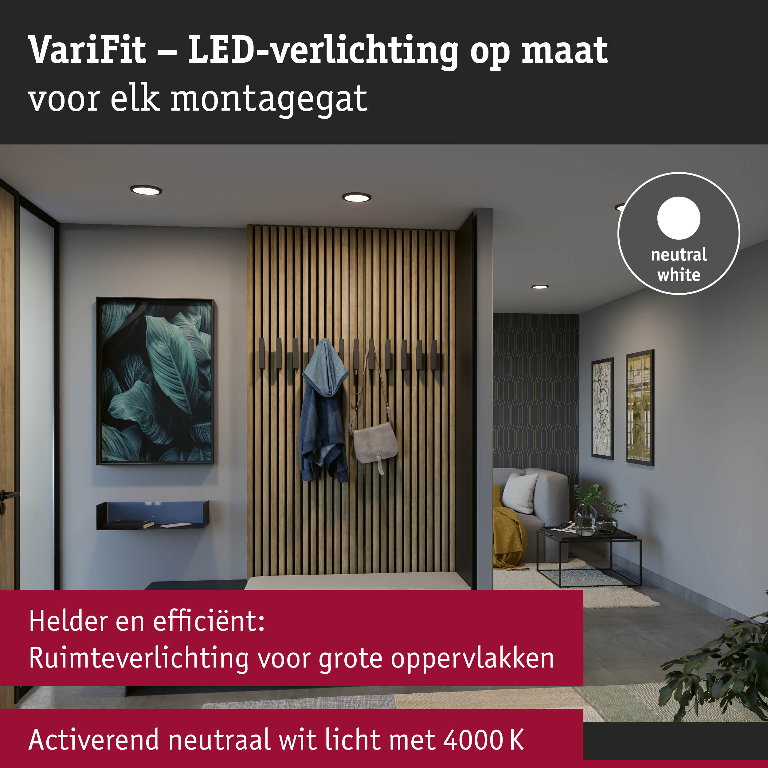 Moderne hal met op maat gemaakte LED-plafondverlichting in neutraal wit voor efficiënte en heldere ruimteverlichting