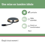 Luminaire LED rond noir encastré au sol avec câble pour éclairage extérieur