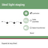 Black LED string lights with three lamps and hooks for flexible indoor lighting setup