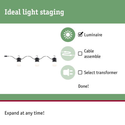 Black LED string lights with three lamps and hooks for flexible indoor lighting setup