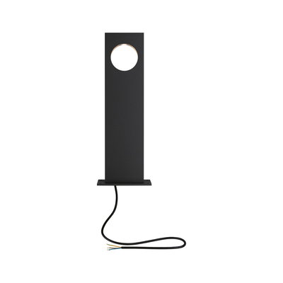 Schwarze LED-Außenleuchte aus Metall mit rundem Lichtausschnitt und Anschlusskabel für Gartenbeleuchtung