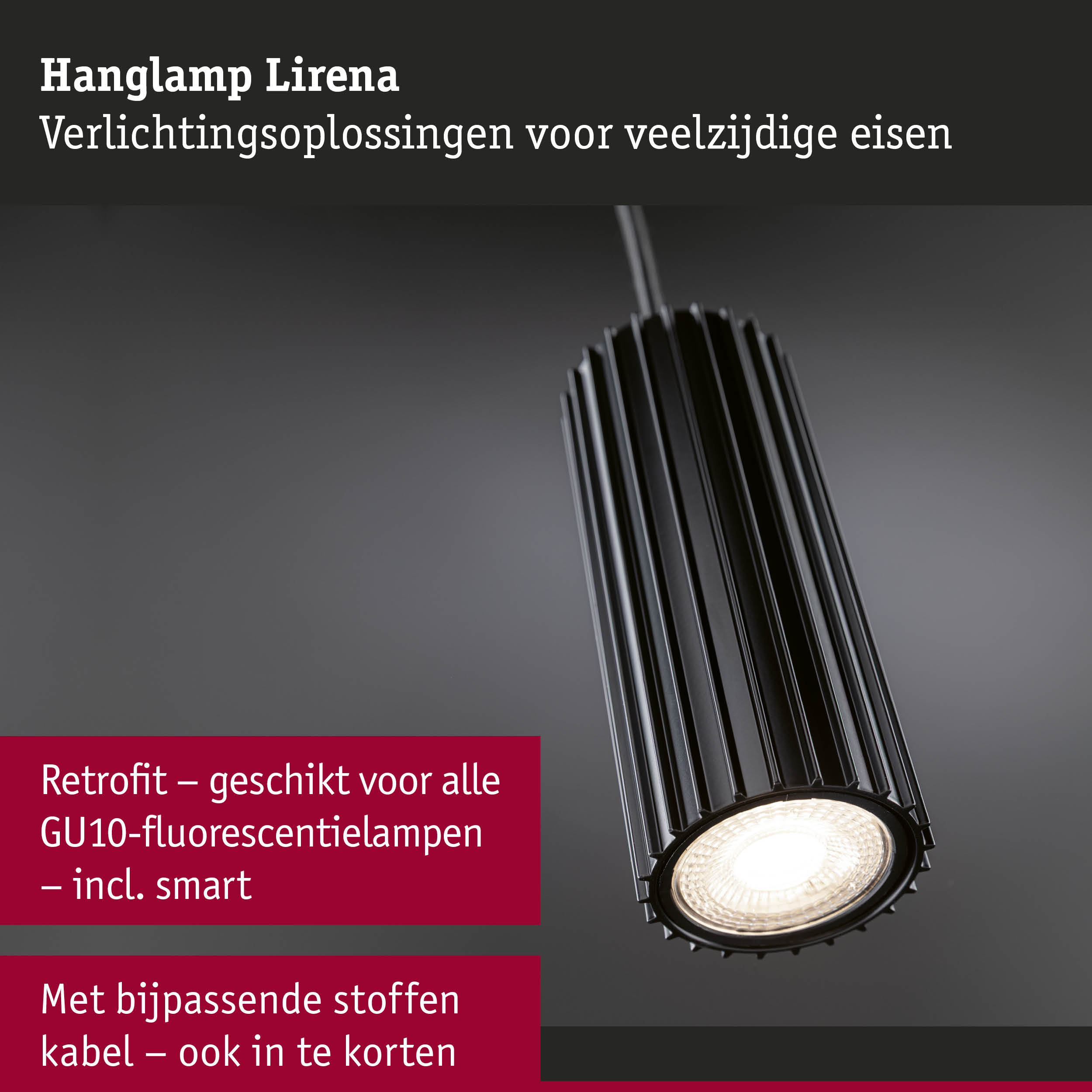 Zwarte hanglamp Lirena met geribbeld aluminium en LED-lichtbron voor veelzijdige verlichtingsoplossingen