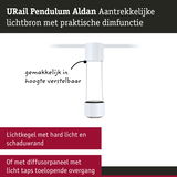 Witte URail Pendulum Aldan LED-spot met in hoogte verstelbare ophanging en dimfunctie