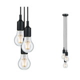 Suspension moderne avec trois ampoules claires et câbles noirs pour un éclairage élégant