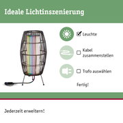 Schwarze Metall-Stehlampe mit buntem LED-Licht und Kabel für moderne Wohnraumbeleuchtung