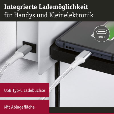 USB Typ-C Ladebuchse mit integriertem Ladekabel und Ablagefläche für Handys und kleine Elektronik