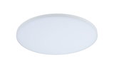 Round white LED ceiling light with matte plastic frame for modern room lighting