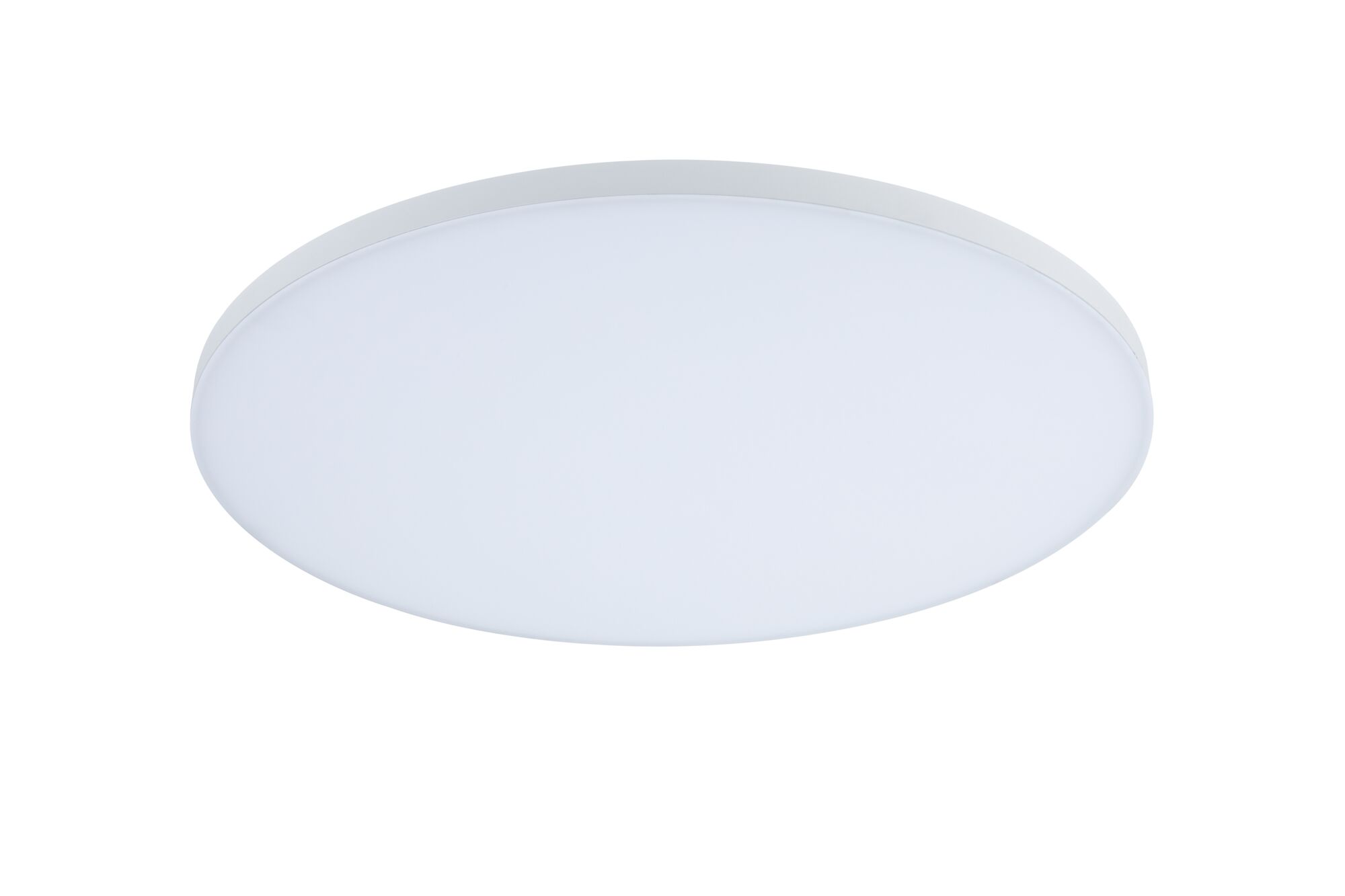 Round white LED ceiling light with matte plastic frame for modern room lighting