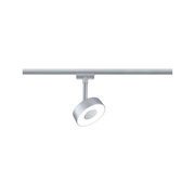 Modern silver LED spotlight with round light on track system for flexible room lighting