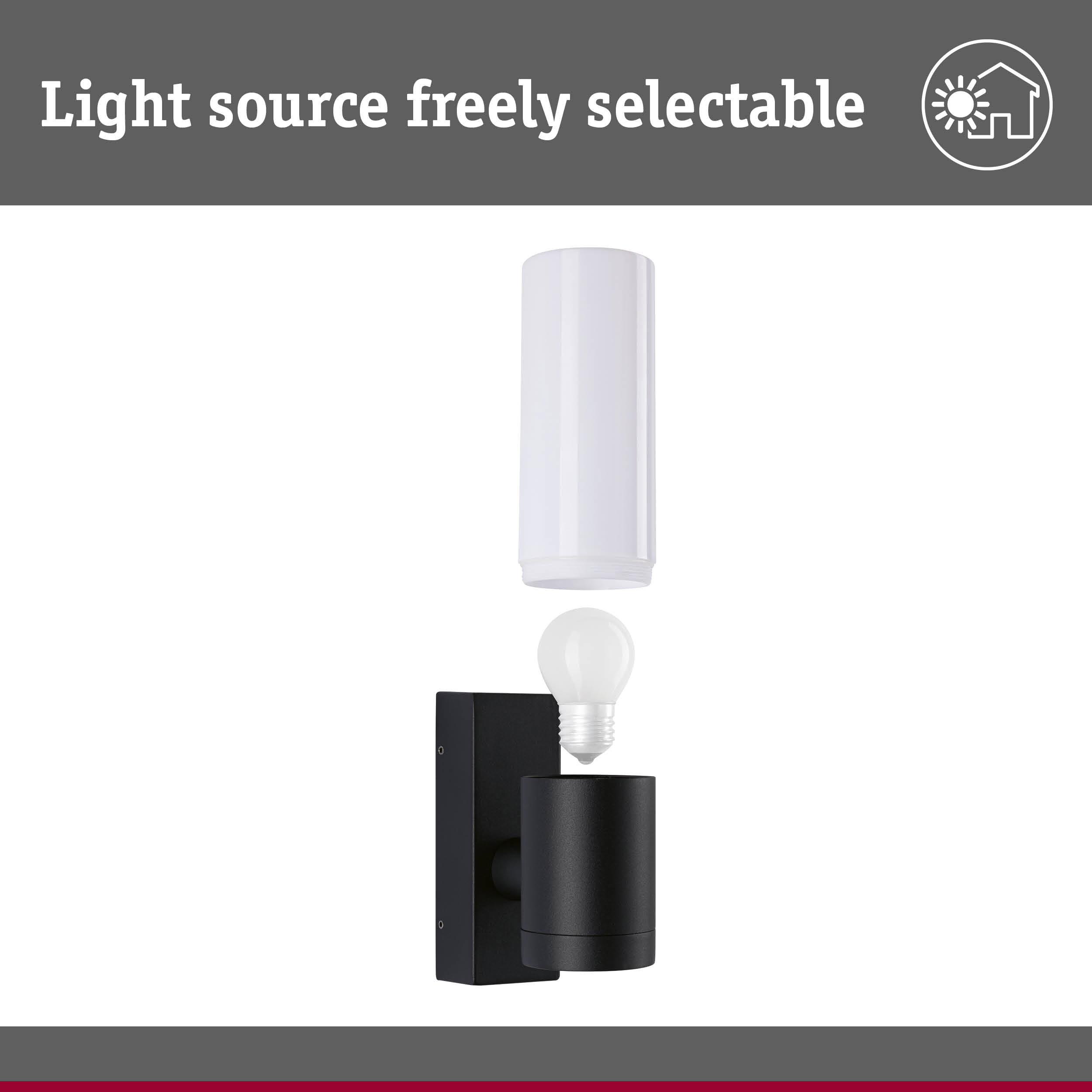 Black metal wall light with white LED bulb, modern indoor lighting fixture