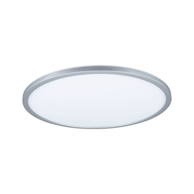 Round LED ceiling panel with silver aluminum frame and white diffuser for modern room lighting