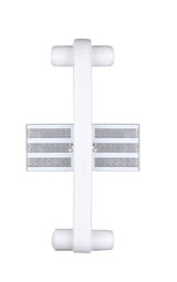 White plastic adapter with metal contacts for electrical connections in lighting systems