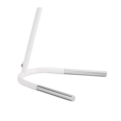 Weißer Metallständer mit silbernen Enden, minimalistisches Design für Lampen oder Leuchten