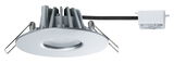 Round silver aluminum LED recessed light with white driver and spring clips for ceiling installation