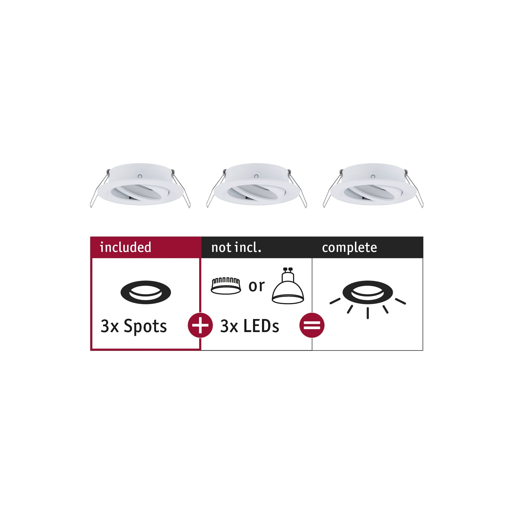 Spot encastré Choose Kit de base orientable rond 84mm 50° max. 3x10W 230V gradable Blanc dépoli Trois spots encastrés blancs en métal sans LED, nécessite des ampoules LED pour éclairage complet