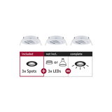 Three white metal recessed spotlights without LEDs, requires LED bulbs for complete lighting