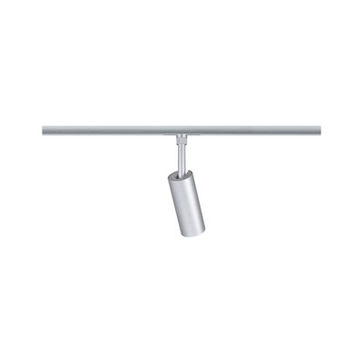 Moderner silberner LED-Strahler aus Metall an Schienensystem für flexible Raumbeleuchtung