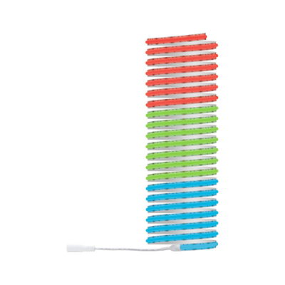 Colourful LED light strips in red, green and blue with white connector cable for flexible lighting
