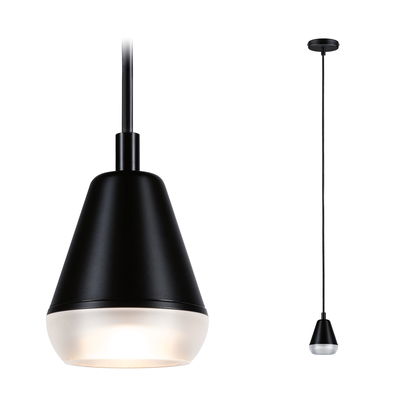 Schwarze Pendelleuchte aus Metall mit mattweißem Diffusor, moderne LED-Hängeleuchte für Wohnräume