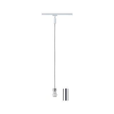 Witte hanglampaccessoire met chromen huls en kabel voor railsysteemverlichting