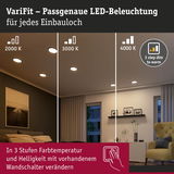 VariFit LED-Einbauleuchten mit 3 Farbtemperaturen 2000K, 3000K, 4000K und Dimmerfunktion für Wohnräume