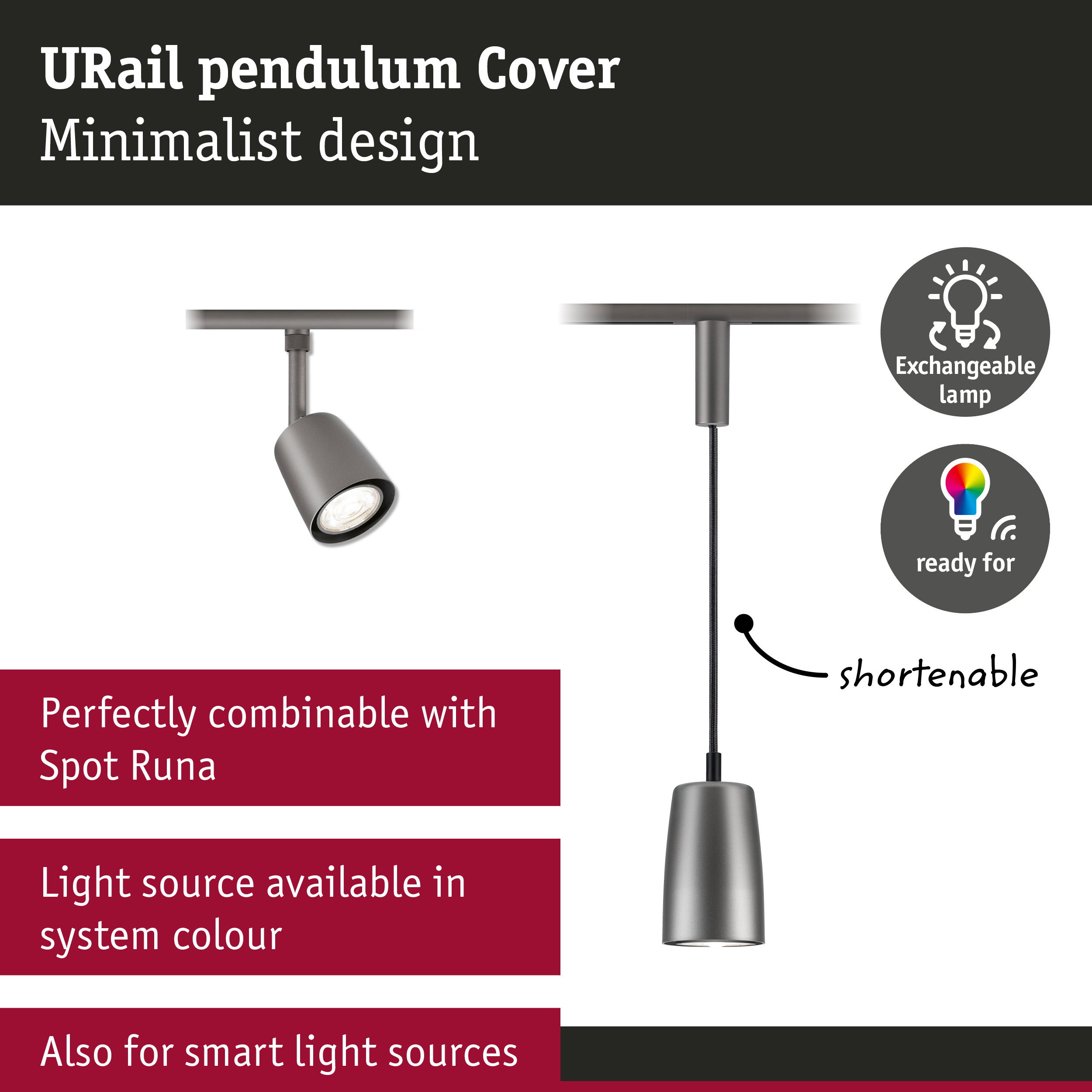 URail Pendants Cover GU10 max. 10W dimmable 230V Titanium