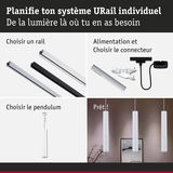 Système URail modulaire avec rails en aluminium noir et blanc, connecteurs et suspension pour éclairage personnalisé