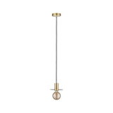 Moderne hanglamp van messing met zwarte kabel en zichtbare lamp voor stijlvolle woonverlichting