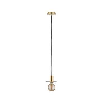 Modern brass pendant light with black cord and exposed bulb ideal for stylish home lighting