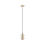 Moderne Pendelleuchte aus gebürstetem Messing mit schwarzem Kabel und sichtbarer Glühbirne für Wohnräume