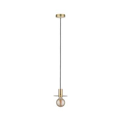 Moderne Pendelleuchte aus Messing mit schwarzem Kabel und sichtbarer Glühbirne für stilvolle Raumbeleuchtung