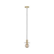 Moderne Pendelleuchte aus gebürstetem Messing mit schwarzem Kabel und sichtbarer Glühbirne für Wohnräume
